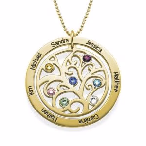 Collana con pietra portafortuna dell'albero genealogico - placcata in oro 18 carati