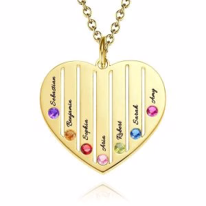 Collana con incisione a cuore e regalo di famiglia personalizzato con pietra portafortuna placcata in oro 14 carati