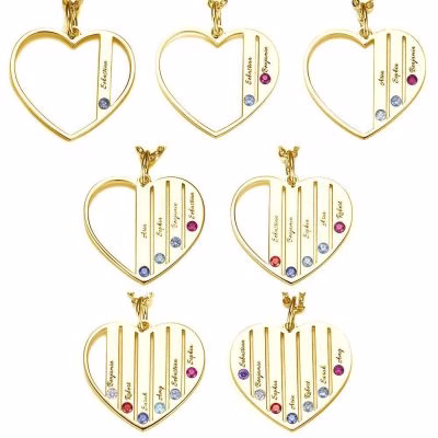 Collana con incisione a cuore e regalo di famiglia personalizzato con pietra portafortuna placcata in oro 14 carati
