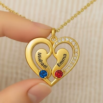 bi-gold-s.jpg Collana con ciondolo a cuore personalizzato con nomi incisi e pietre portafortuna
