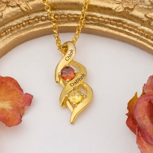 Amore intrecciato a spirale del DNA Collana personalizzata con 1-8 incisioni
