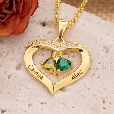 Collana personalizzata con pietra portafortuna a cuore con incisione