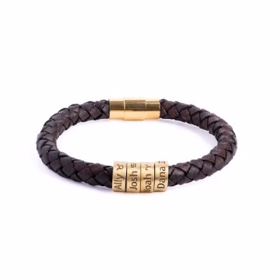 Bracciale personalizzato in argento sterling da uomo a filo singolo in pelle spessa