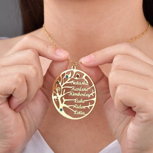 Collana personalizzata con nome dell'albero genealogico Collana con pietre portafortuna