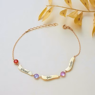 Bracciale con nome in argento sterling 925 personalizzato con pietra portafortuna