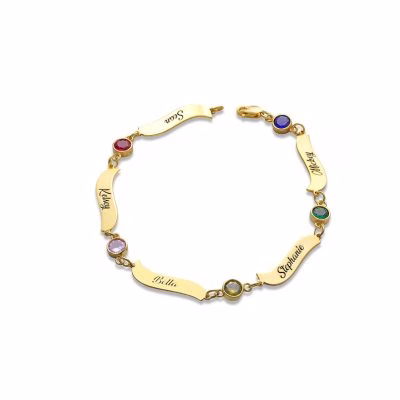 Bracciale con nome in argento sterling 925 personalizzato con pietra portafortuna