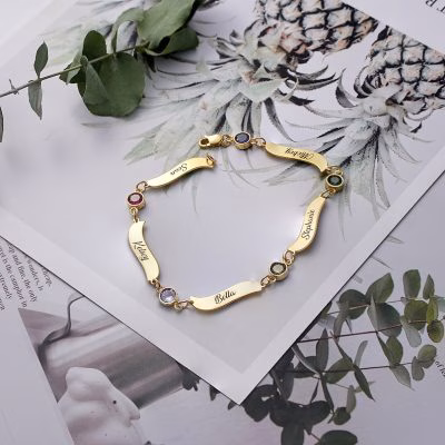 Bracciale con nome in argento sterling 925 personalizzato con pietra portafortuna