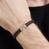 Bracciale personalizzato in argento sterling da uomo a filo singolo in pelle spessa