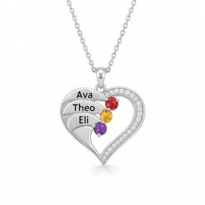 1-new-3name-silver.jpg Newest Heart Birthstone Necklaces in 925 Sterling Silver
