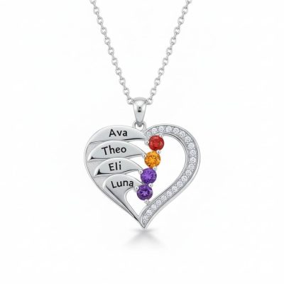 1-new-4name-silver.jpg Newest Heart Birthstone Necklaces in 925 Sterling Silver