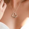 Custom Engraved Heart Pendant Necklace with Beads