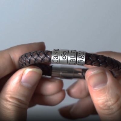 11.jpg Personalized sterling silver men Single strand thick leather bracelet