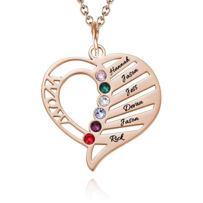 Personalized carved mother birthstone necklace Gold Plating