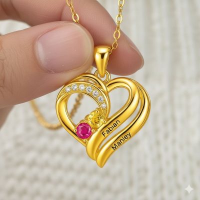 Two Hearts Forever One Necklace with Birthstones