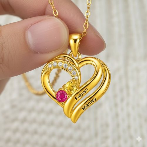 Two Hearts Forever One Necklace with Birthstones
