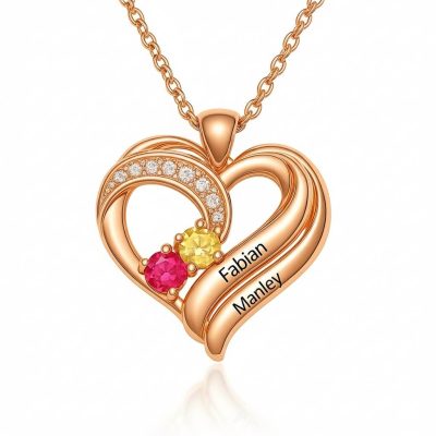 Two Hearts Forever One Necklace with Birthstones
