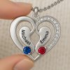 Personalized Heart Pendant Necklace with Engraved Names and Birthstones