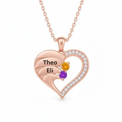 3-rose-2name.jpg Newest Heart Birthstone Necklaces in 925 Sterling Silver