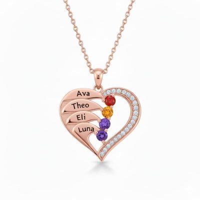 3-rose-4name.jpg Newest Heart Birthstone Necklaces in 925 Sterling Silver