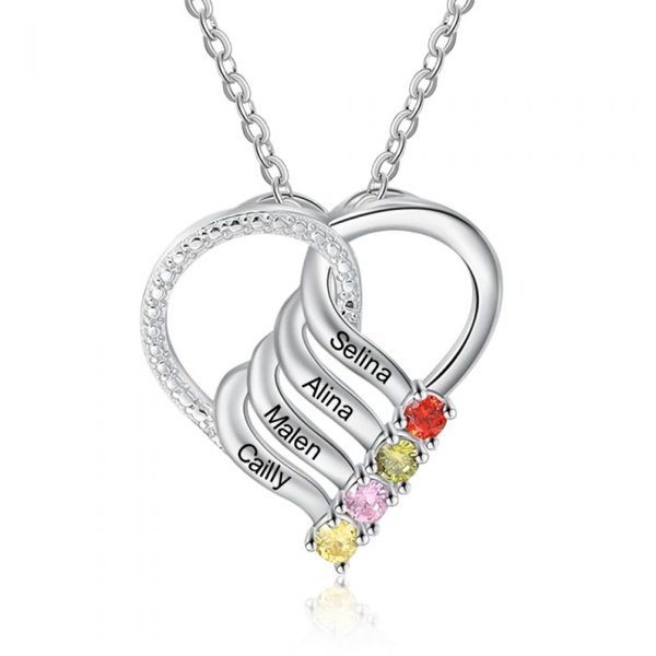 Sterling Silver Necklace 2-6 Names Birthstone Necklace