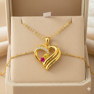 Two Hearts Forever One Necklace with Birthstones