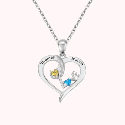 Love Heart Necklace with Double Names & Birthstones