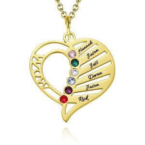 Personalized carved mother birthstone necklace Gold Plating