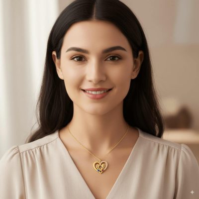 Personalized Heart Pendant Necklace with Engraved Names and Birthstones