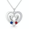 Personalized Heart Pendant Necklace with Engraved Names and Birthstones