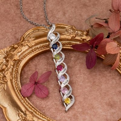 DNA Spiral intertwined love Personalized  1-8 Engravings Necklace