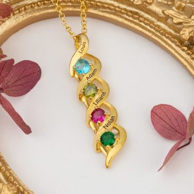 DNA Spiral intertwined love Personalized  1-8 Engravings Necklace