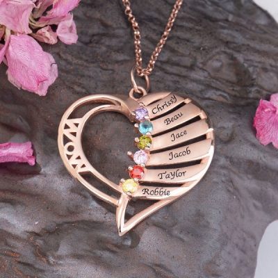 Personalized Name and Birthstone Family Necklace for Mom