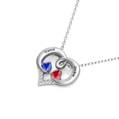 Forever Love Engraved Heart 2 Birthstone Necklace