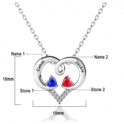Forever Love Engraved Heart 2 Birthstone Necklace