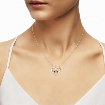 Forever Love Engraved Heart 2 Birthstone Necklace