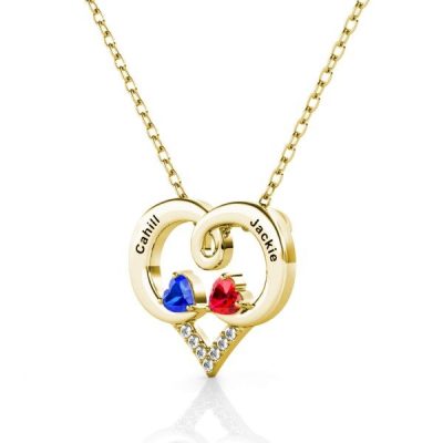 Forever Love Engraved Heart 2 Birthstone Necklace