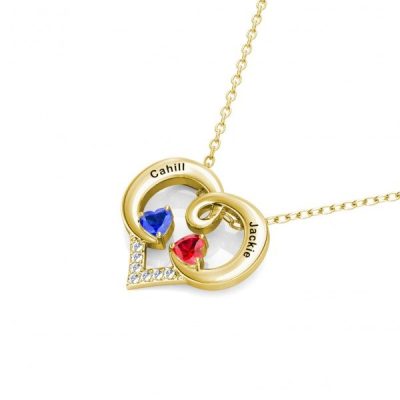 Forever Love Engraved Heart 2 Birthstone Necklace