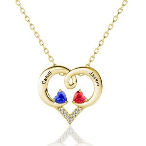 Forever Love Engraved Heart 2 Birthstone Necklace