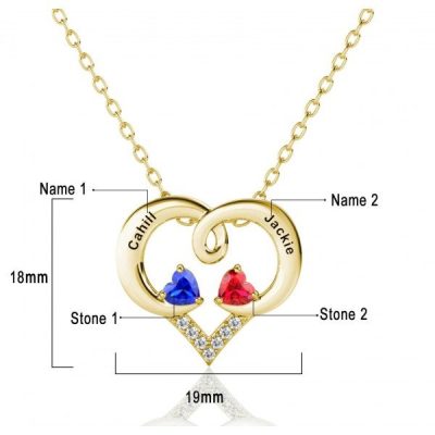 Forever Love Engraved Heart 2 Birthstone Necklace