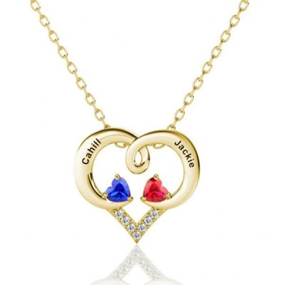 Forever Love Engraved Heart 2 Birthstone Necklace