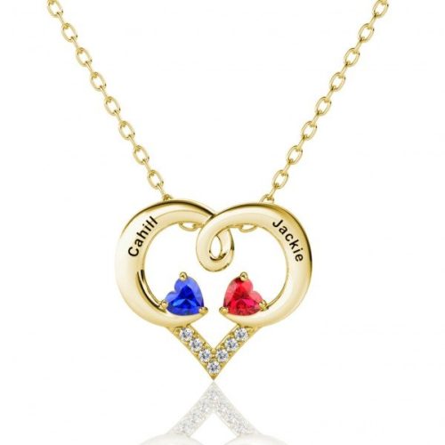 Forever Love Engraved Heart 2 Birthstone Necklace