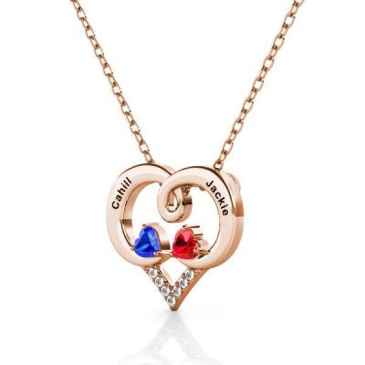 Forever Love Engraved Heart 2 Birthstone Necklace