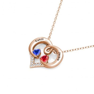 Forever Love Engraved Heart 2 Birthstone Necklace