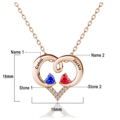 Forever Love Engraved Heart 2 Birthstone Necklace