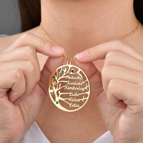 Personalized Family Tree Name Necklace Birthstone Necklace