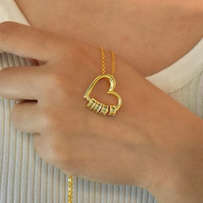 Custom Engraved Heart Pendant Necklace with Beads