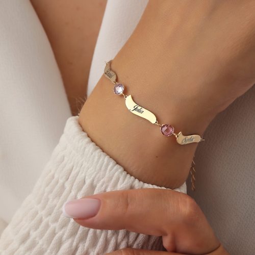 sterling silver 925 Name Bracelet Personalized With Birthstone