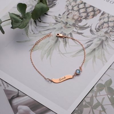 sterling silver 925 Name Bracelet Personalized With Birthstone