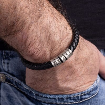il_NxN.4411612429_enb9.jpg Personalized sterling silver men Single strand thick leather bracelet