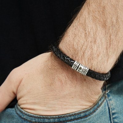 il_NxN.5695611676_aumj.jpg Personalized sterling silver men Single strand thick leather bracelet